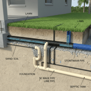 Cross-section of a Florida home showing underground drainage pipes