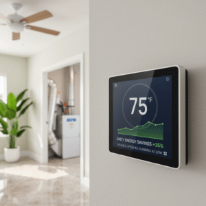 Illustration of a variable-speed air conditioner delivering greater energy efficiency with reduced power consumption and optimized cooling performance in Florida homes.
