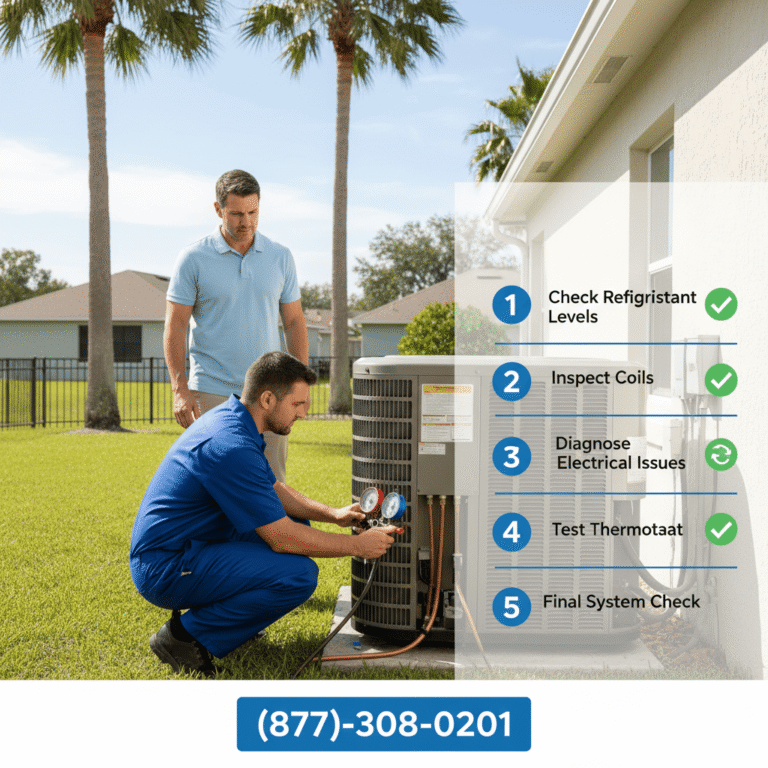 HVAC technician inspecting system for bad AC pressure switch in Winter Park FL