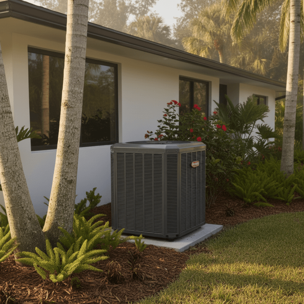 Outdoor heat pump unit with clear space and no obstructions in Winter Park
