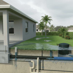 Flooded yard and high water table affecting underground drainage in Florida